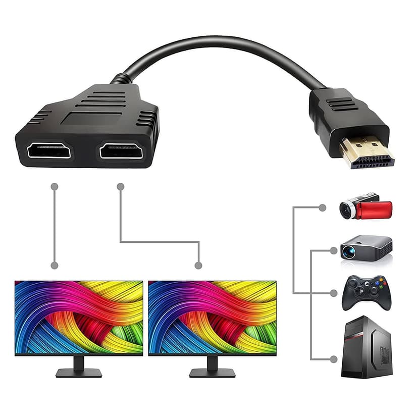 1 in 2 Out HDMI Male to Dual HDMI Female 1 to 2 Way for HDMI HD, LED, LCD, TV - Hdmi Cable