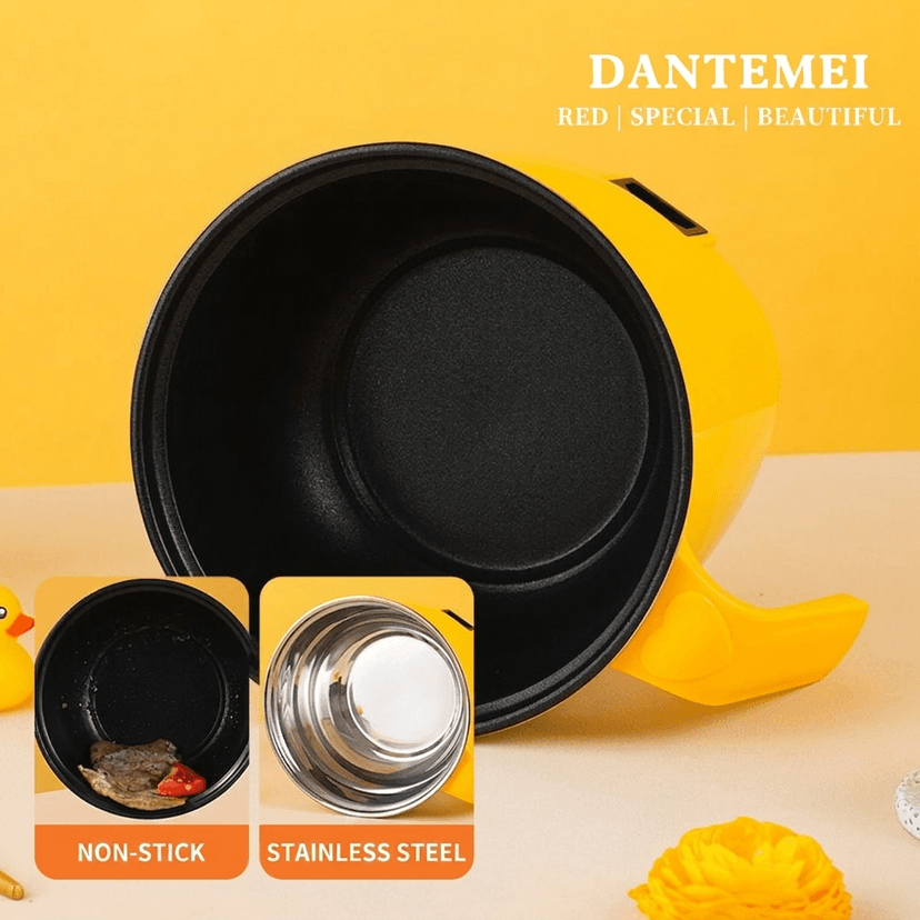 DTM Little Yellow Duck Mini Electric Pot | 1.8L Hostel-Friendly Multi-Cooker | 450W-600W Dual Power Modes for Solo Meals, Viral Recipes & Creators | Auto-Shutoff Safety & Phone Stand Lid