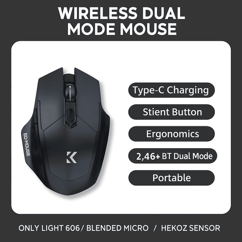 Thunder God Dual‑Mode Wireless Mouse – 2.4G + Bluetooth  Adjustable DPI, Silent Buttons, Ergonomic Design, Long Battery Life  Flagship Quality